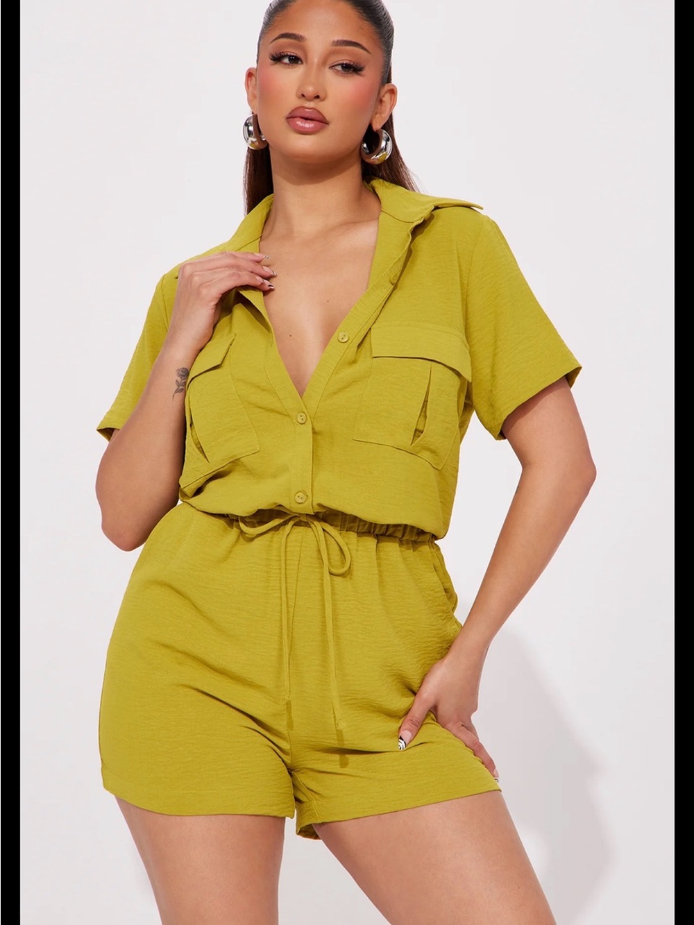 Fashion Nova Utility Romper in Chartreuse - Women